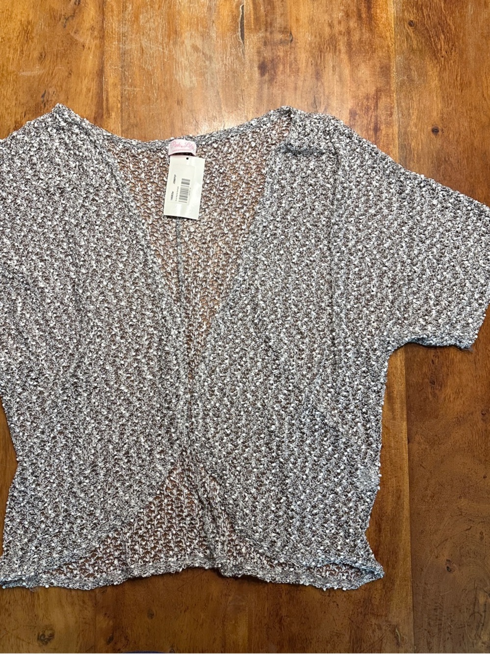 Pink Lily Heather Gray Open-Knit Cropped Short Sleeve Top